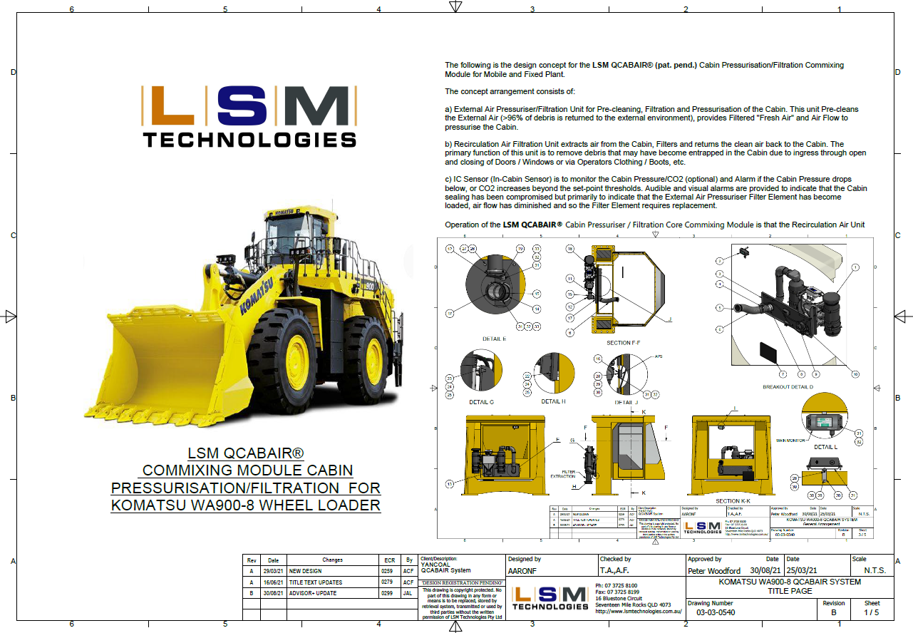 LSM QCabAir WA900 Dump Truck mining cabin pressuriser filtration Sy-klone Respa 